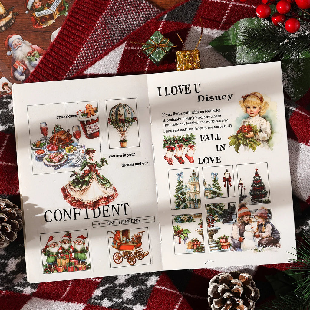 20/40 Sheets Large Size Christmas Sticker Book Washi PET Stickers Set Scrapbooking Holiday Party Aesthetic Decoration Journal Qme