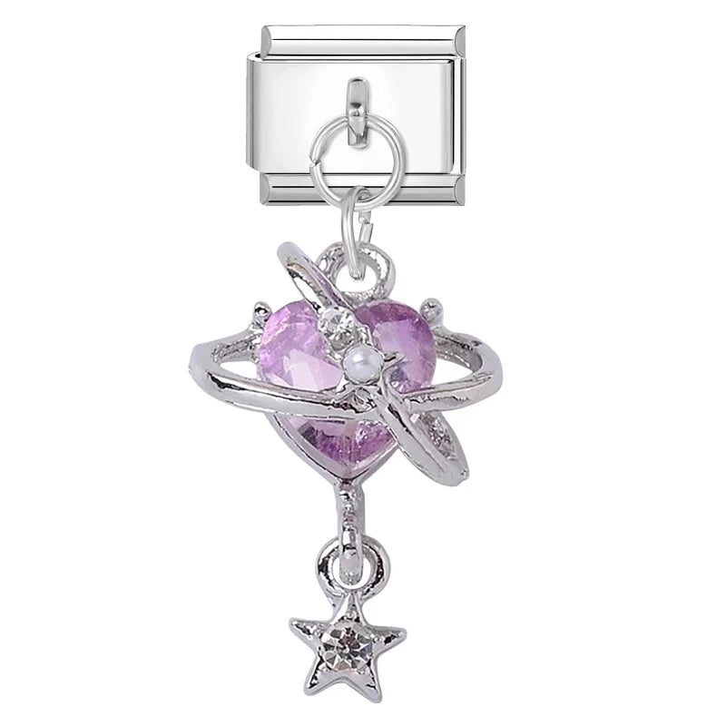 Wholeasle Preety Colored Zircon Tassel Chain Series Italian Charm Link Fit 9mm Stainless Steel Bracelet Women Jewelry DIY Making Qme Style 22