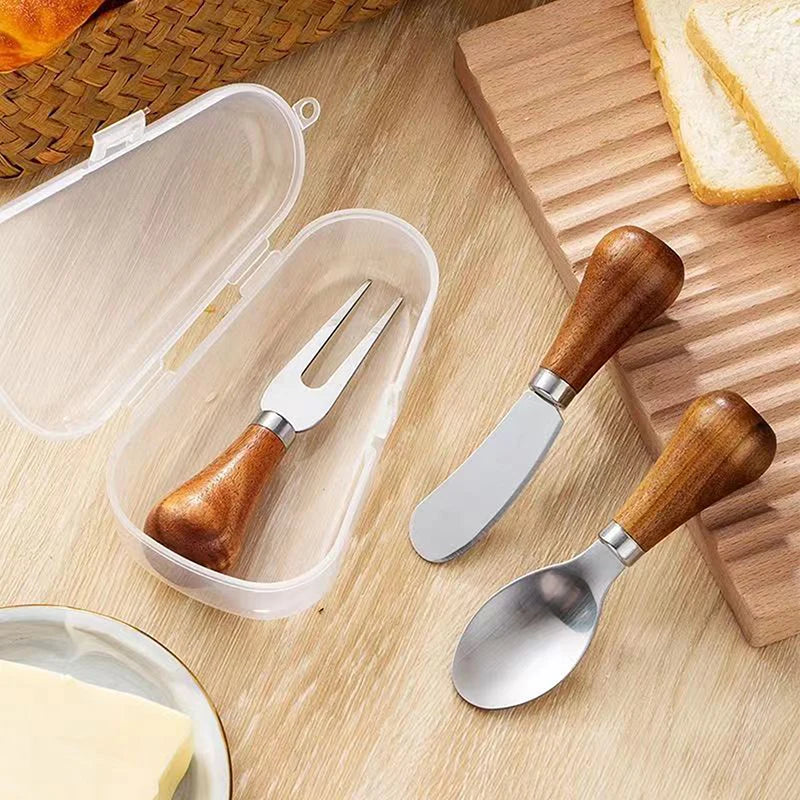 Cheese Spreader Jam Baking Tools Stainless Steel Knives Fork Wooden Qme