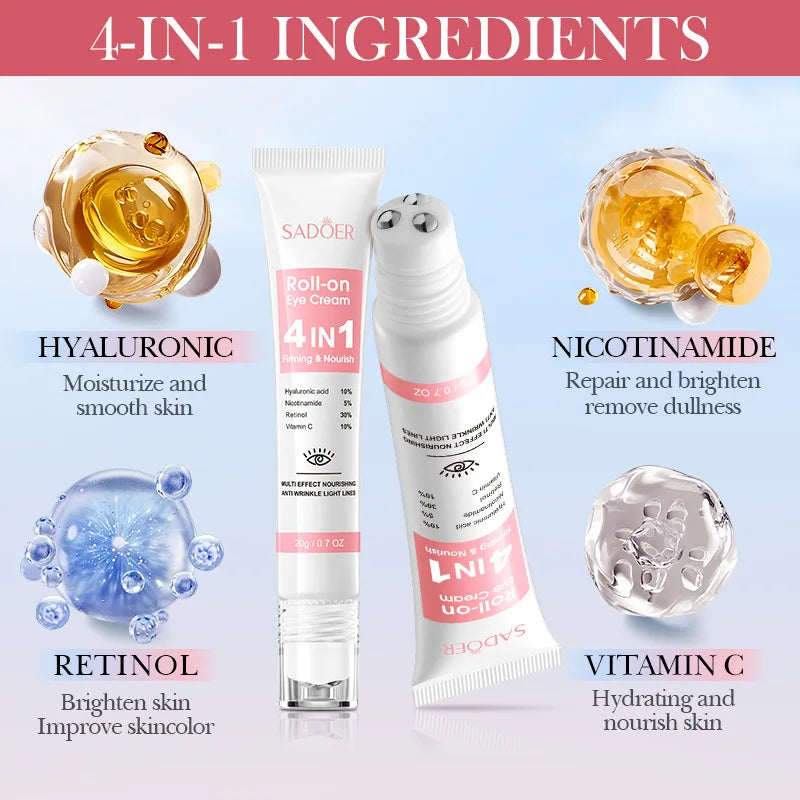SADOER 4in1 Roll-on Moisturizing Eye Cream Anti Dark Circles Eyes Bags Firming Moisturizing Eye Serum Skin Care for Beauty Eyes Qme