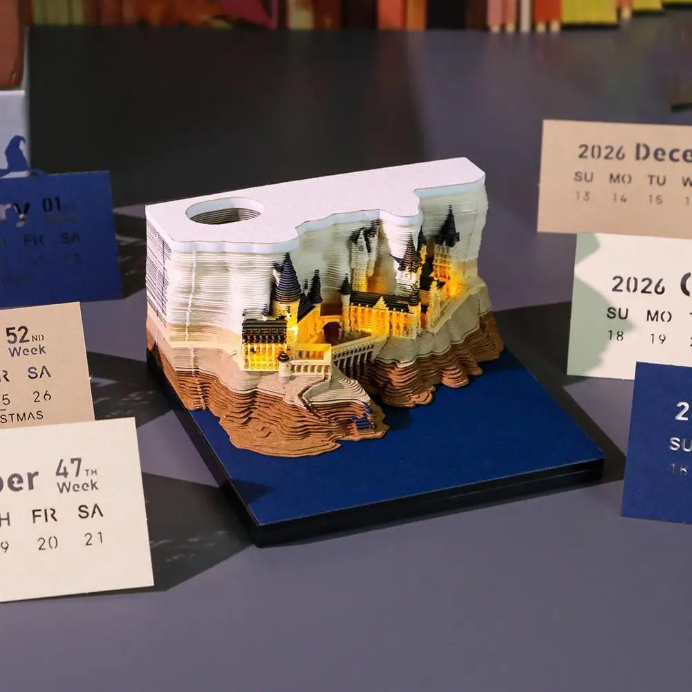 2026 Creative Hogwarts Magic Castle Calendar Sticker With Light 3D Hand-torn Castle Calendar Tear-Away Notepad DIY Craft Gifts Qme