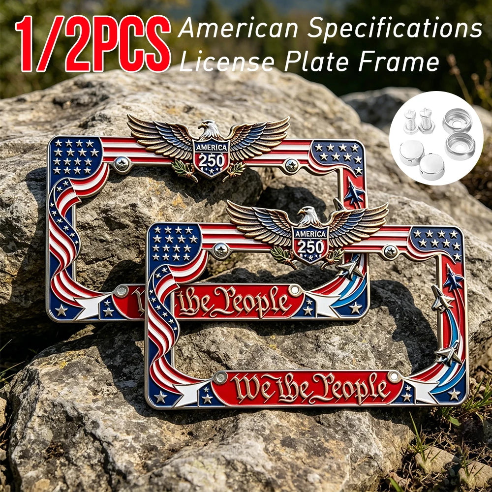 1/2pcs American Specifications License Plate Holder Selected American Flags With Screws Car Decoration Aluminum Alloy Car Qme
