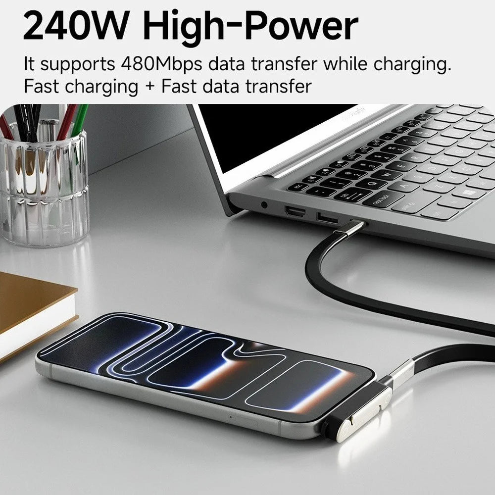 240W Type-C To USB-C Fast Charging Liquid Silicone Flat Cable 1.5M PD Bracket Kit Type C Adapter Folding Phone Stand For Gaming Qme