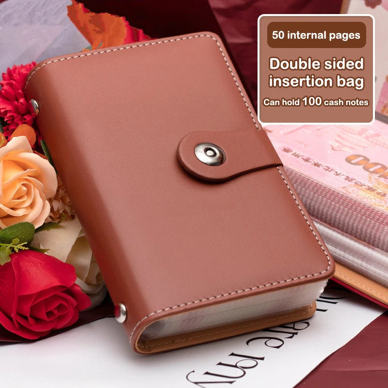 Banknote Storage Book Made Of PU Material, Can Hold 100 Banknotes, With Banknote Photos, Stamps, Bank Card Storage Book Qme J