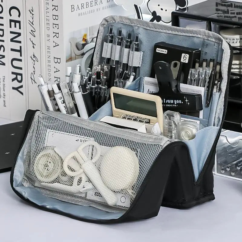 Student Stationery Bag Looking Large Capacity Pencil Case Simple Box Qme Black