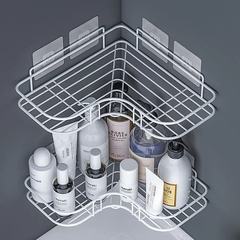 No Drill Wall Mounted Iron Bathroom Shelf Corner Shower Caddy Qme