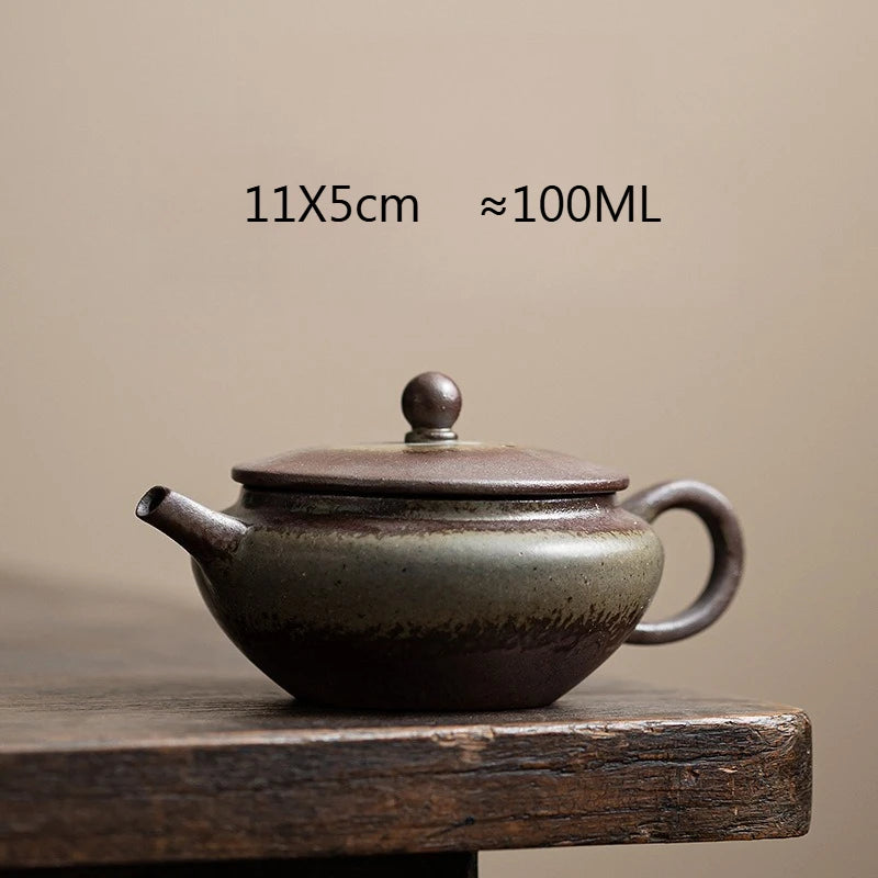 Ceramic Flat Pot Raised Teapot Chinese Retro Kung Fu Tea Kettle Qme