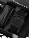 2-piece Light Luxury Fashion Octagonal Versatile Men's Business Quartz Watch Premium Sense Set Qme black No