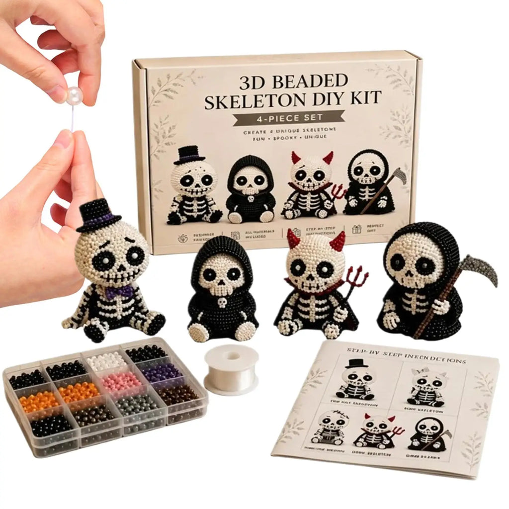 3D Beaded Skeleton Craft Set Halloween Adorable Keepsake Mini 3D Beaded Skeleton Crafting Set for Home Party Classroom School Qme