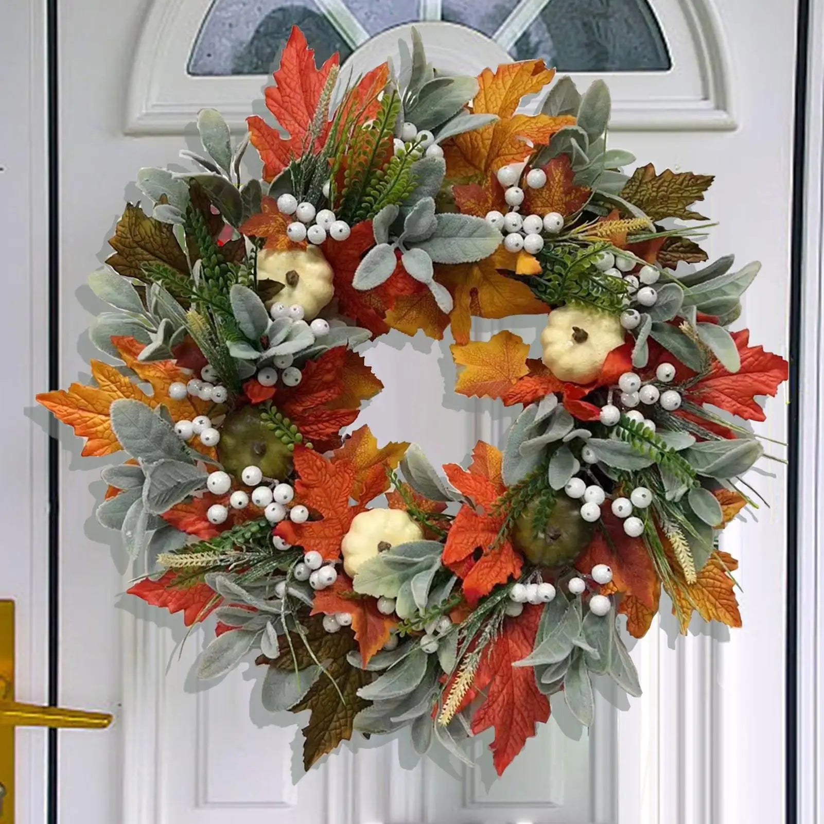 Halloween Wreath Harvest Season Decor Festive Maple Leaves Pumpkin Qme