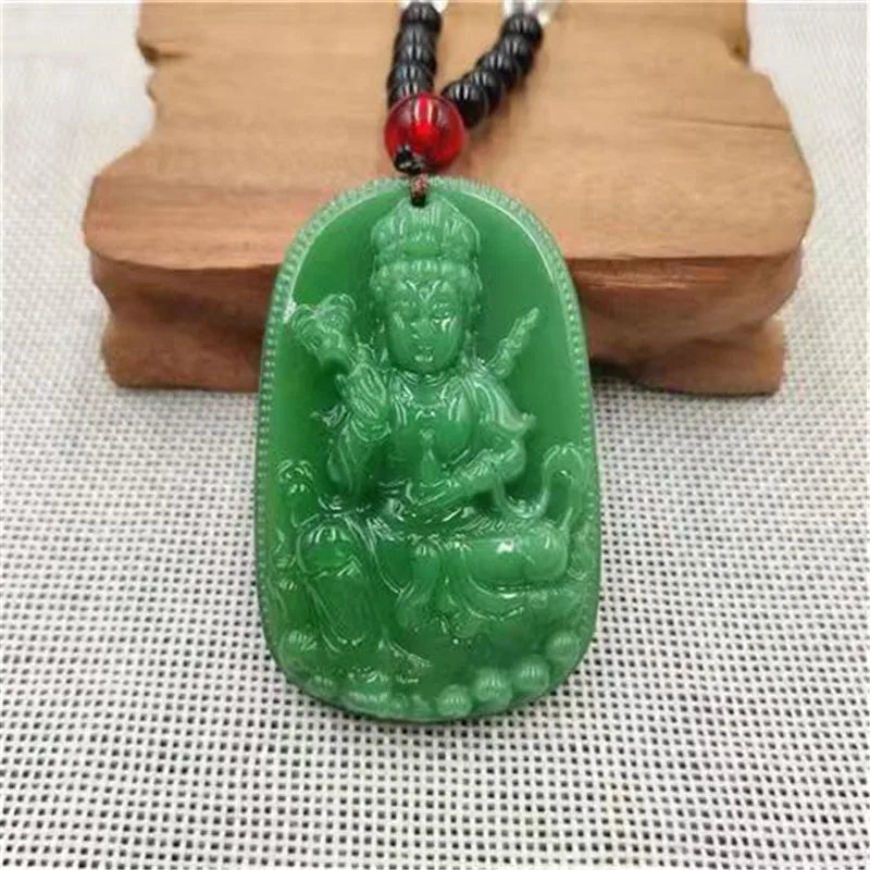 New Retro Buddha Imitation Green Jade Pendant Necklace Ethnic Religion Sweater Necklace Accessories Wholesale Qme