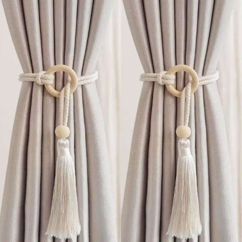 Bohemian Chic Adjustable Cotton Cord Curtain Tie Fringe Hand Woven Qme A4