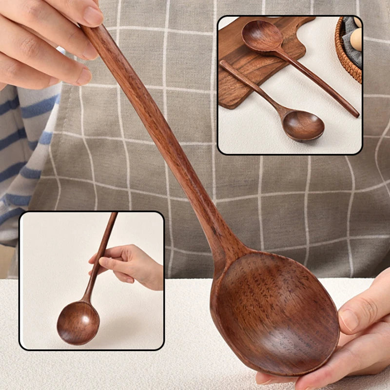 Long Handle Ramen Wooden Spoon Japanese Kitchen Cooking Utensils Tableware Serving Tablespoons Home Large Soup Ladle. Qme