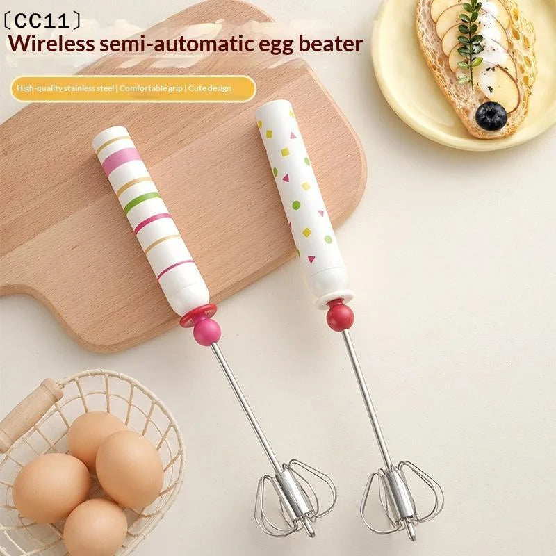 Household Semi-automatic Egg Beater Stainless Steel Cream Manual Qme