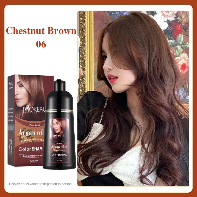 Mokeru Argan Oil Black Hair Dye Shampoo Natural Organic Long Lasting Permanent Gray Hair Color Shampoo for Women Fast Color Dye Qme 06