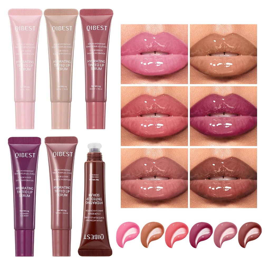 QIBEST Watery Crysta Lip Glaze Moisturizing Serum Brightening Lip Color Jelly Lip Gloss Glass Long Lasting Lip Oil Tint Cosmetic Qme