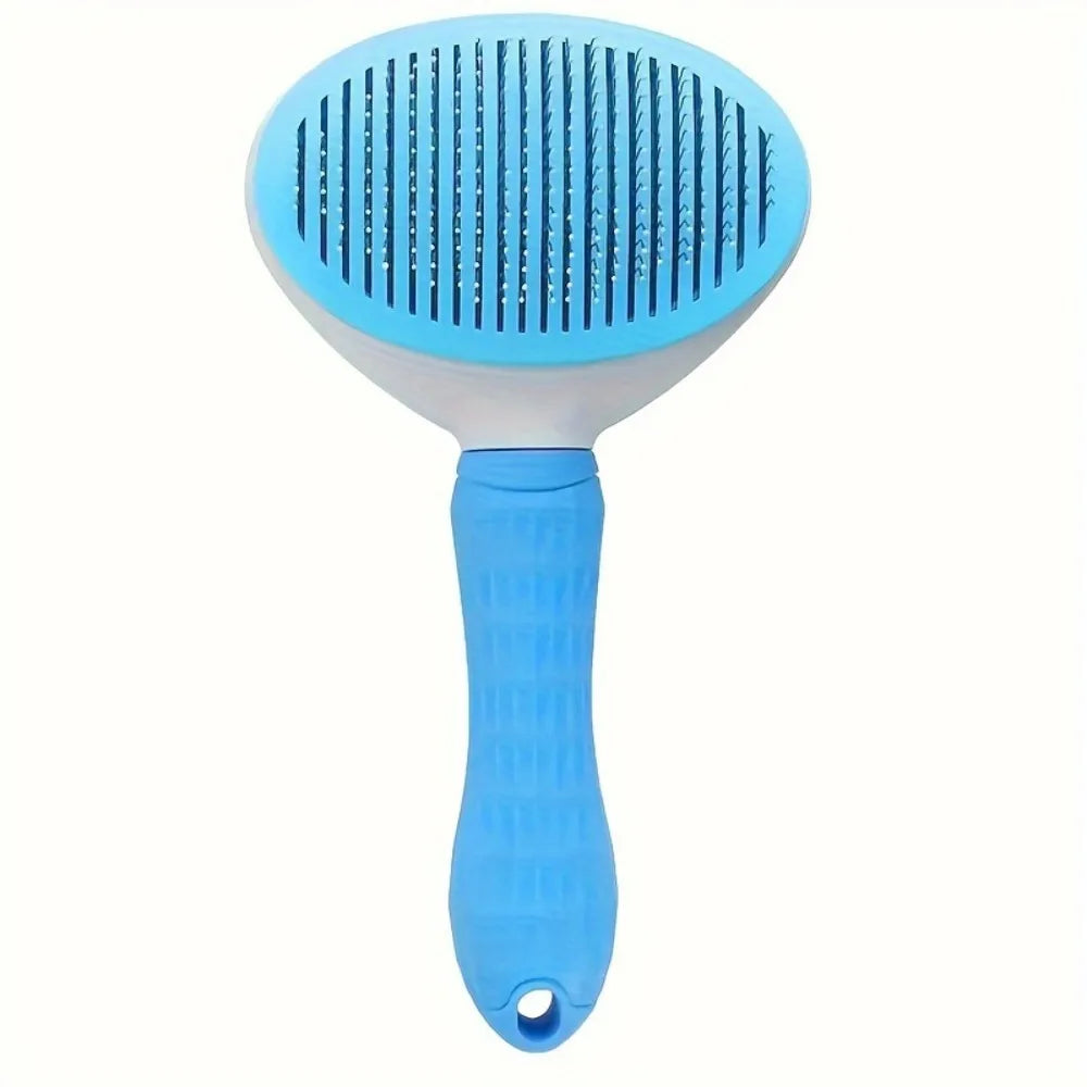 Self Cleaning Slicker Brush for Cats Dogs, One-click Pet Hair Remover Comb, Shedding Grooming Brush with Retractable Needles Qme Blue 1pc