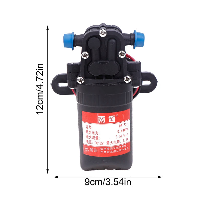 ^1Pc DP-521 Durable 12V 70PSI 3.5L/min Agricultural Electric Water Pump Micro High Pressure Diaphragm Spray Car Wash Water Pump Qme Black 1pc