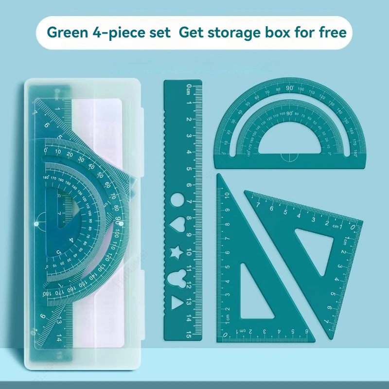4 In 1 Aluminum Alloy Ruler Stationery Set Aluminum Alloy Multifunctional Combination Ruler for Drawing Ruler Set Qme green
