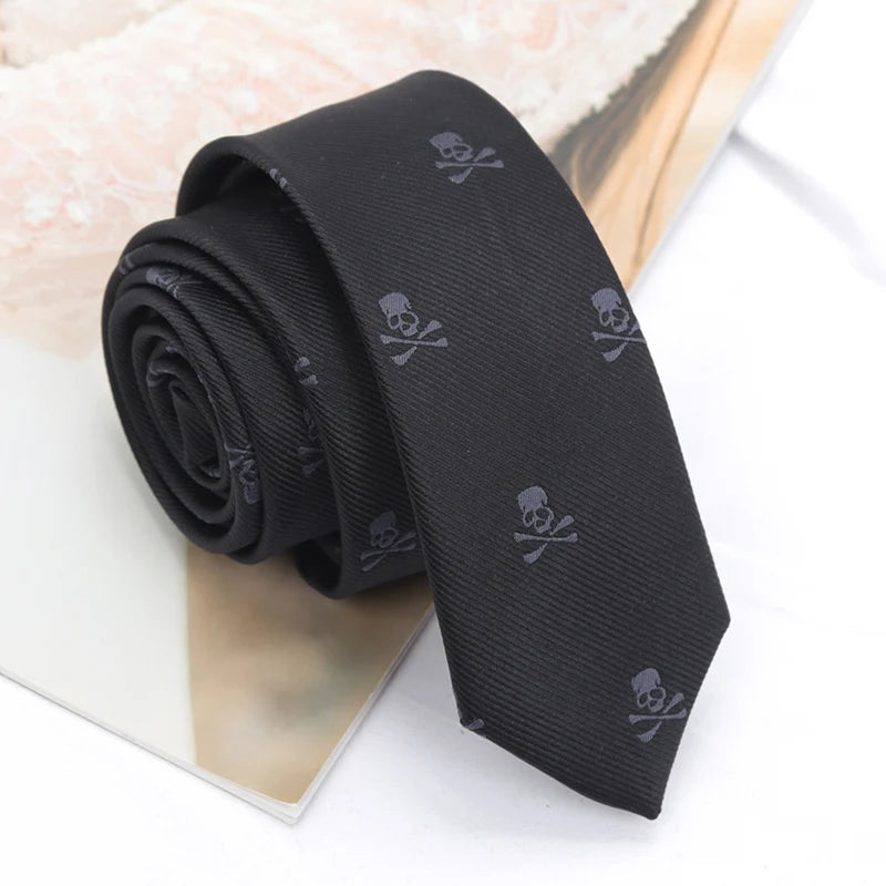 Slim Skull Ties Men Women Classic Polyester Black Neckties Fashion Qme black