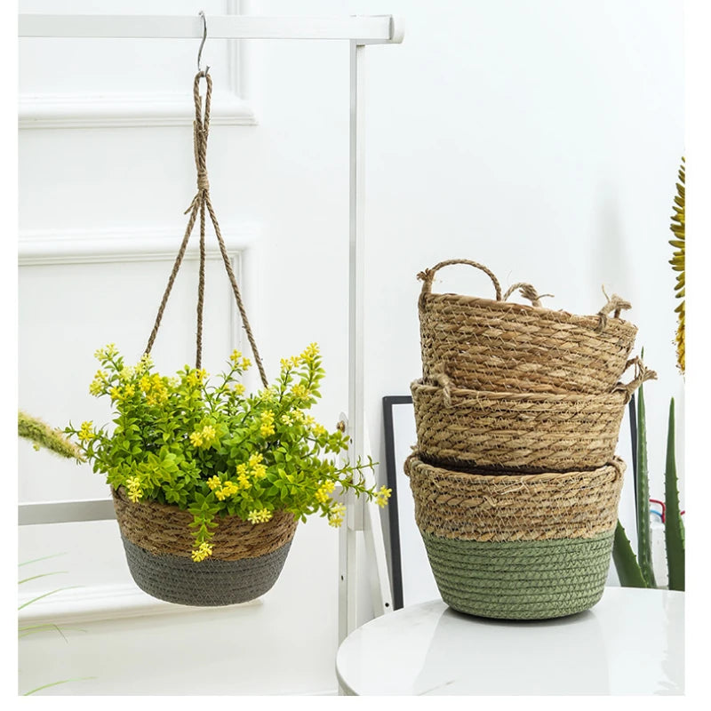Garden Hanging Planter Macrame Plant Storage Basket Jute Rope Woven Indoor Outdoor Flower Pot Holder Plant Hangers Home Decor Qme