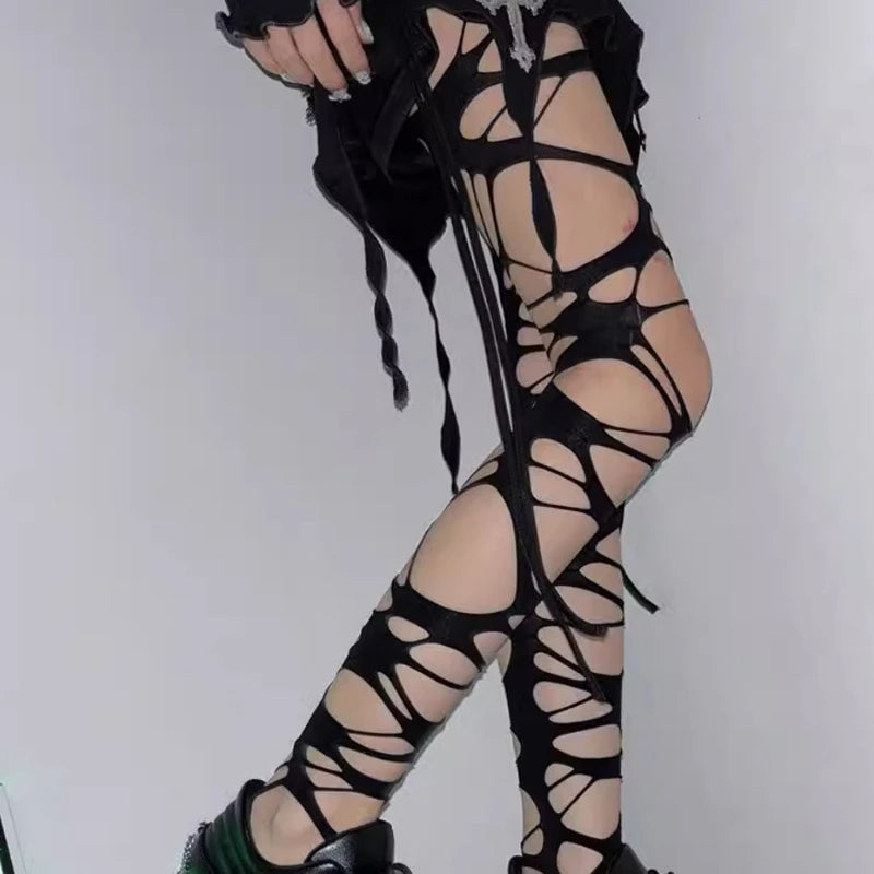 Sexy Black Ripped Fishnet Tights Fashion Women Gothic Punk Hollow Out Qme