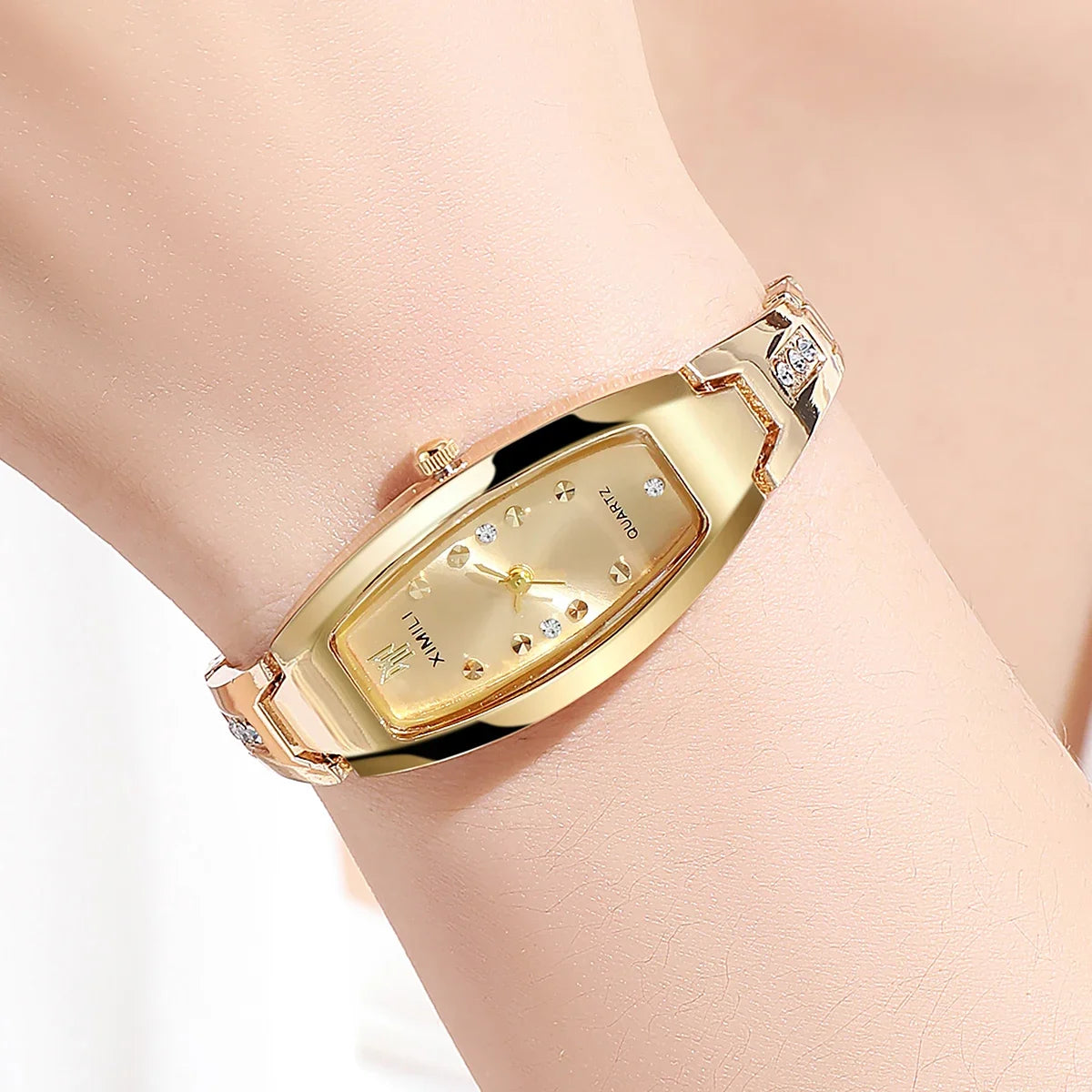 Luxo strass relógios femininos senhoras mostrador oval relógio de pulso de quartzo reloj mujer (sem caixa) Qme