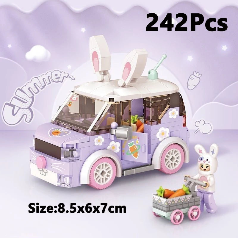 Mini Blocks City Series Street View Cartoon Rabbit Duck FOOD Truck Fruit/Icecream Shop Car Assemble DIY Toys Children Boys Gifts Qme 4208