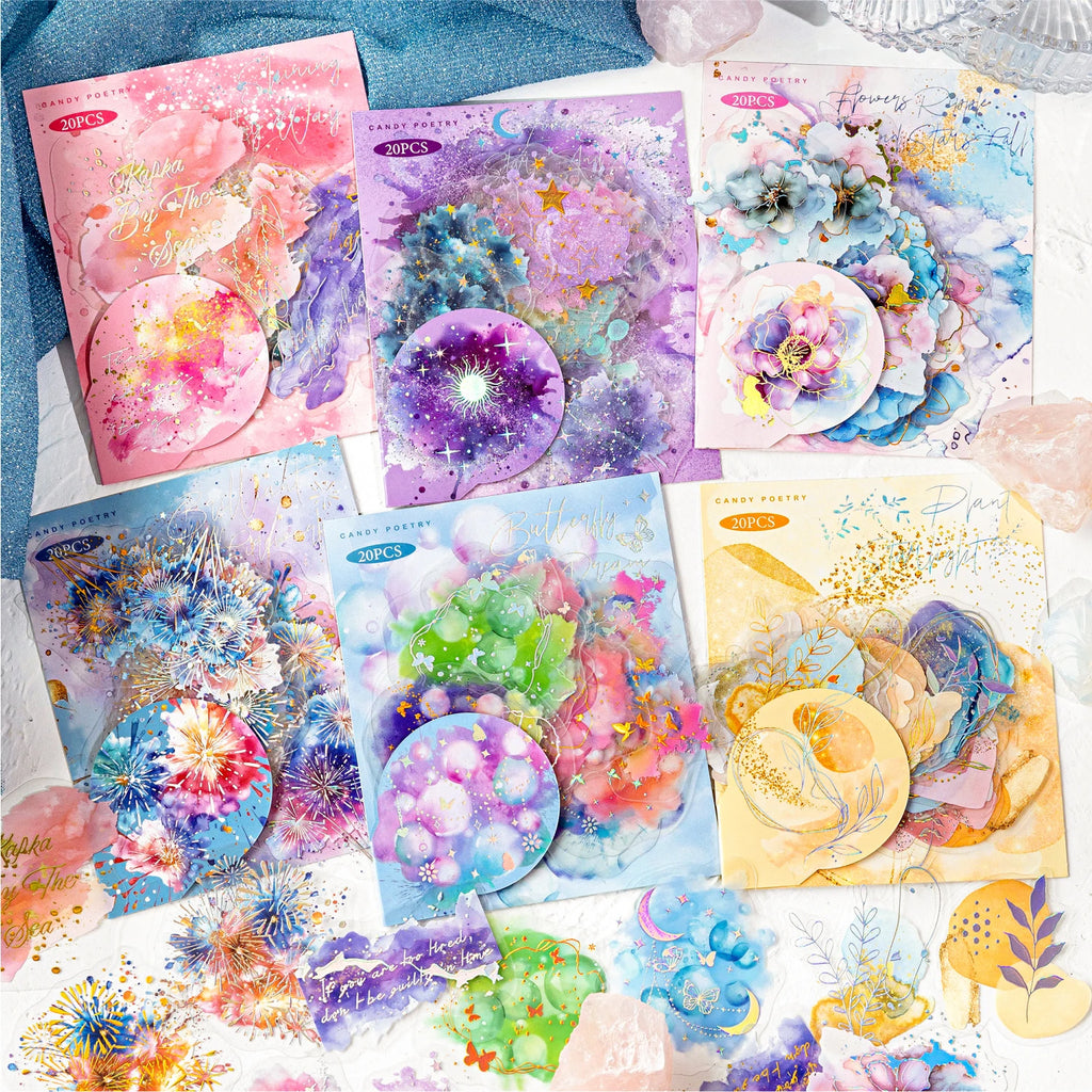 Holographic Waterproof Silver Floral Stickers 20 Sheets for Scrapbooking Journal DIY Decoration Collage Diary Supplies Qme