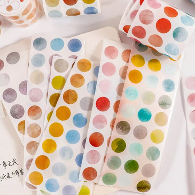 1 roll Watercolor Polka Dot Sticker Junk Journaling Accessories Scrapbooking DIY Color Label Washi Sticker Stationery Suit Qme