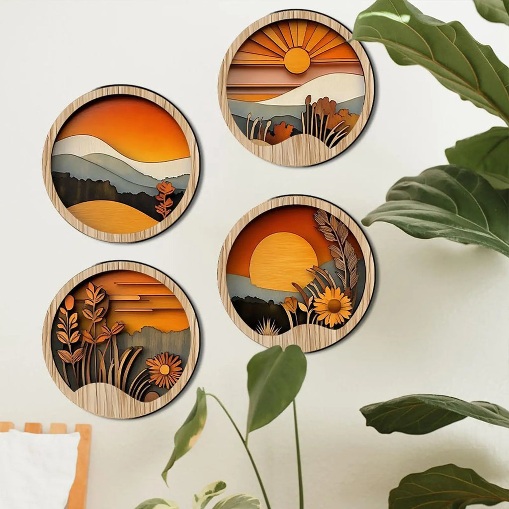 Boho Wall Art Living Room Bohemian Round Wooden Frames Aesthetic Qme