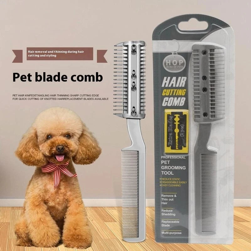 Pet Dog Hair Trimmer Comb Cutting Cut With 2 Blades Grooming Razor Thinning Dog Cat Combs Dog Cat Hair Remover Hair Brush Comb. Qme