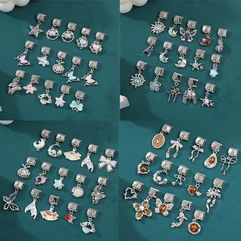 2026 New Original Colorful Zircon Crystal Pendant Italian Charm Link fit 9mm Stainless Steel Jewelry DIY Making Bracelets Qme