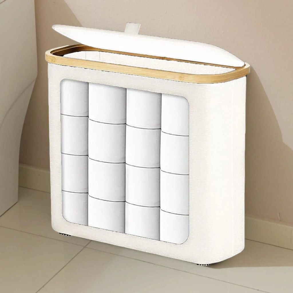 Toilet Paper Organizer Clear Bathroom Large Container Lid Tissue Qme