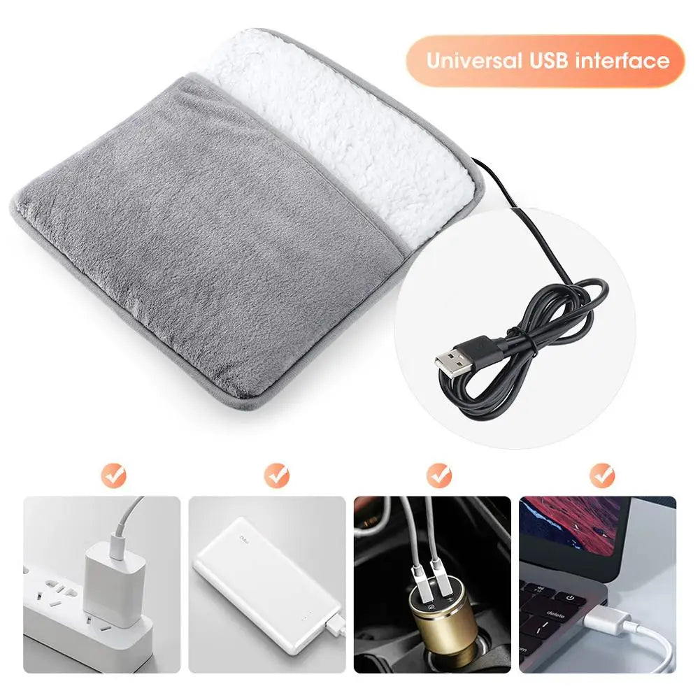 Winter Electric Foot Heating Pad USB Charging Soft Plush Washable Foot Warmer Heater Improve Sleeping Household Foot Warming Mat Qme