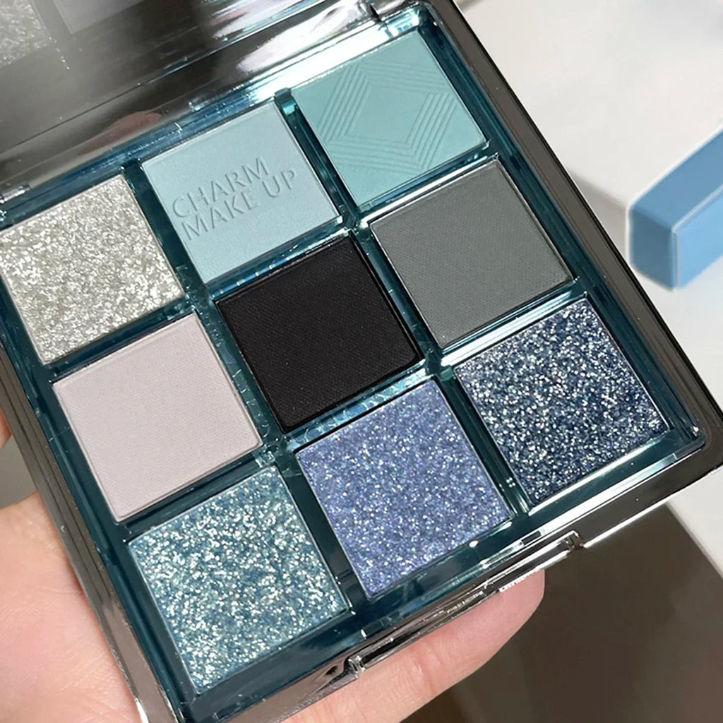 Punk Blue Eyeshadow Palette 9 Colors Matte Smoky Black Eye Shadow Shimmer Palette Glitter Nude Cosmetics Pearlescent Eye Makeup Qme