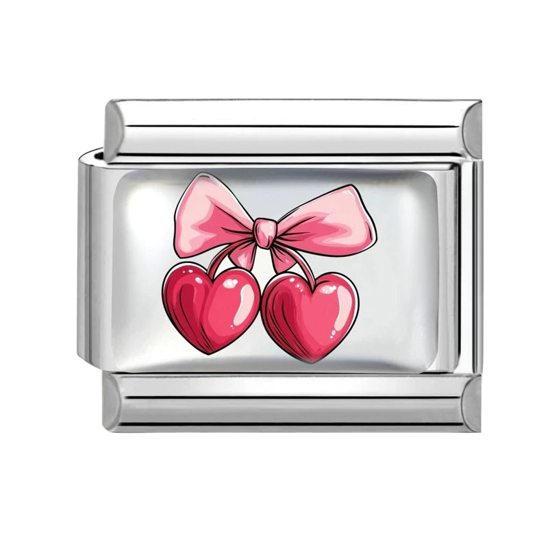 Wholesale Fashion Pink Love Heart Butterfly Planet Dice Cherry Italian Charm Links Fit 9MM Stainless Steel Bracelet DIY Making Qme Style 22