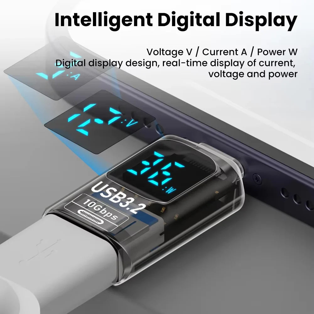 10Gbps USB 3.2 Digital LED Display Adapter USB Male to Type C Converter Fast Charge Data Transmission Adapter For Laptop iPhone Qme