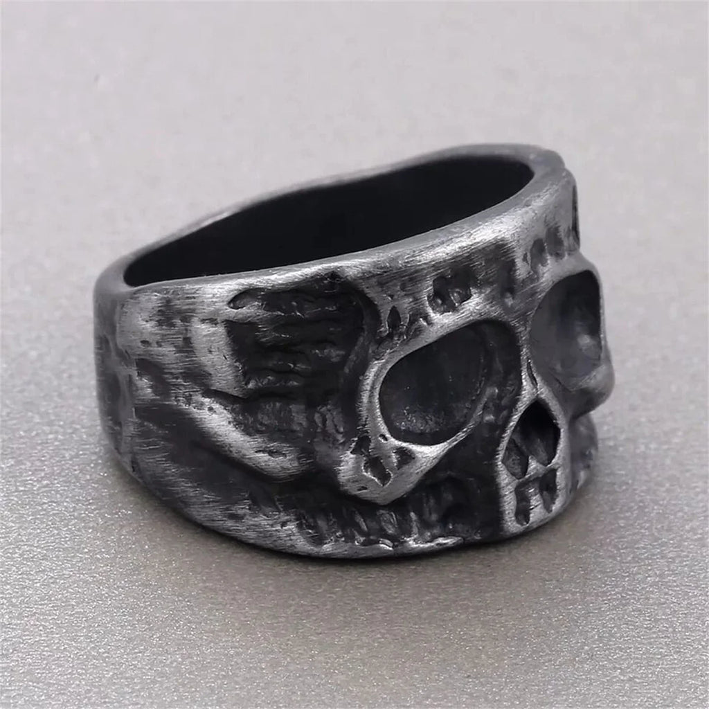 Retro Half Face Skull Ring For Men Vintage Punk Gothic Rock Hiphop Ring Bikers Accessories Handmade Designer Jewelry Unisex Gift Qme