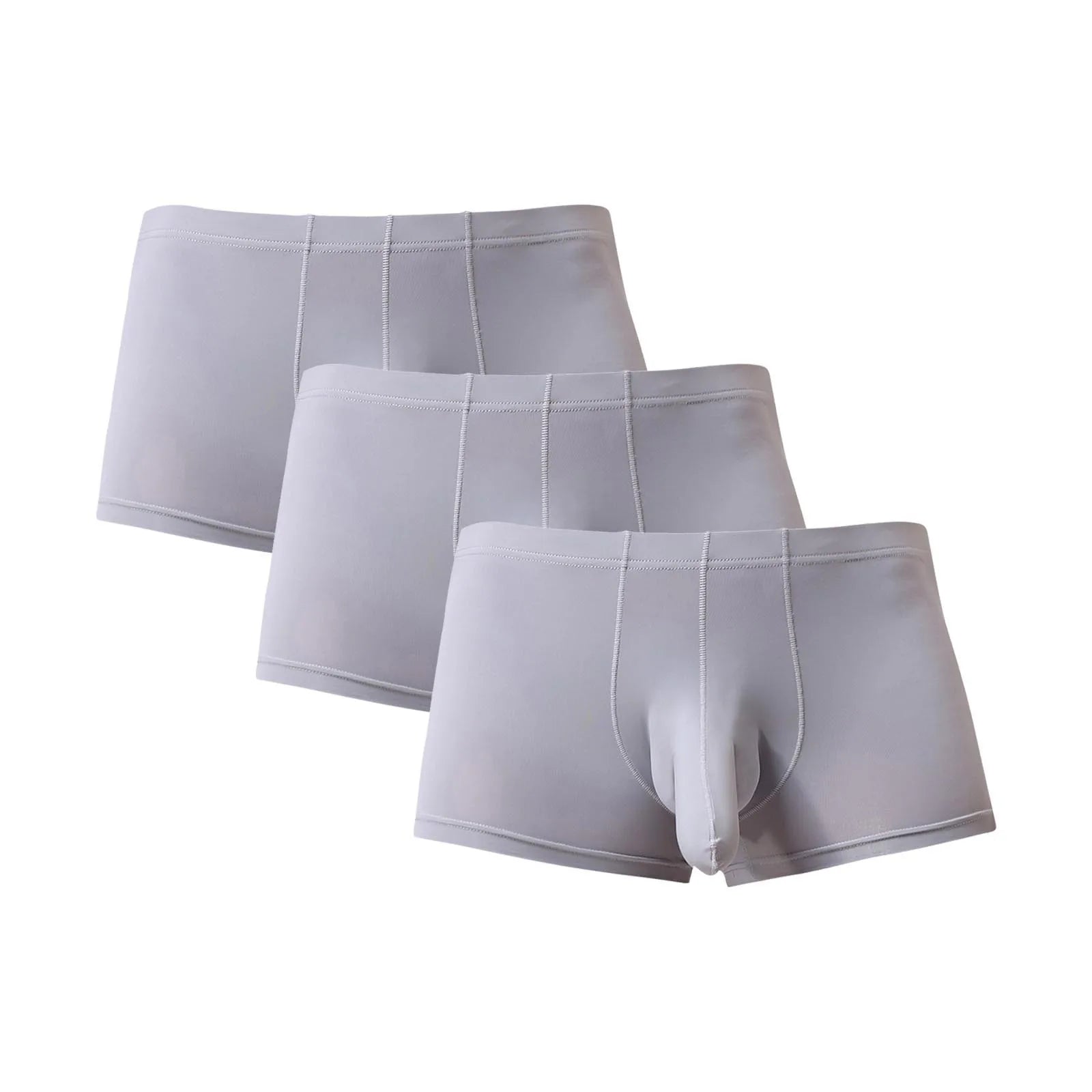 3PC Lightweight Daily Comforatble Elastic Waist Boxers Men's Sexy Solid Elephant Nose Comfortable Underwear Boxer Pants Qme Gray L