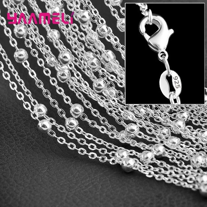 5PCS Solid 925 Sterling Silver Stamp Jewelry Chains Necklace with Lobster Clasps fit Men Women Pendant 18 Designs 16-30 Inch Qme Model 15 20 Inch 50CM