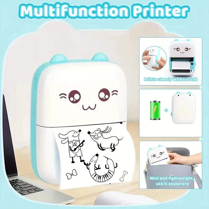 58mm Mini Portable Thermal Printer Wireless Bluetooth Mobile Pocket Photo Printer Memo Wrong Question HD Printing With USB Cable Qme