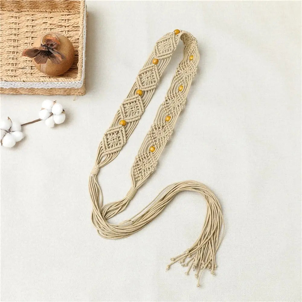 Belts Retro Beads Wax Rope Beach All-match Waist Ethnic Braided Belt Qme B