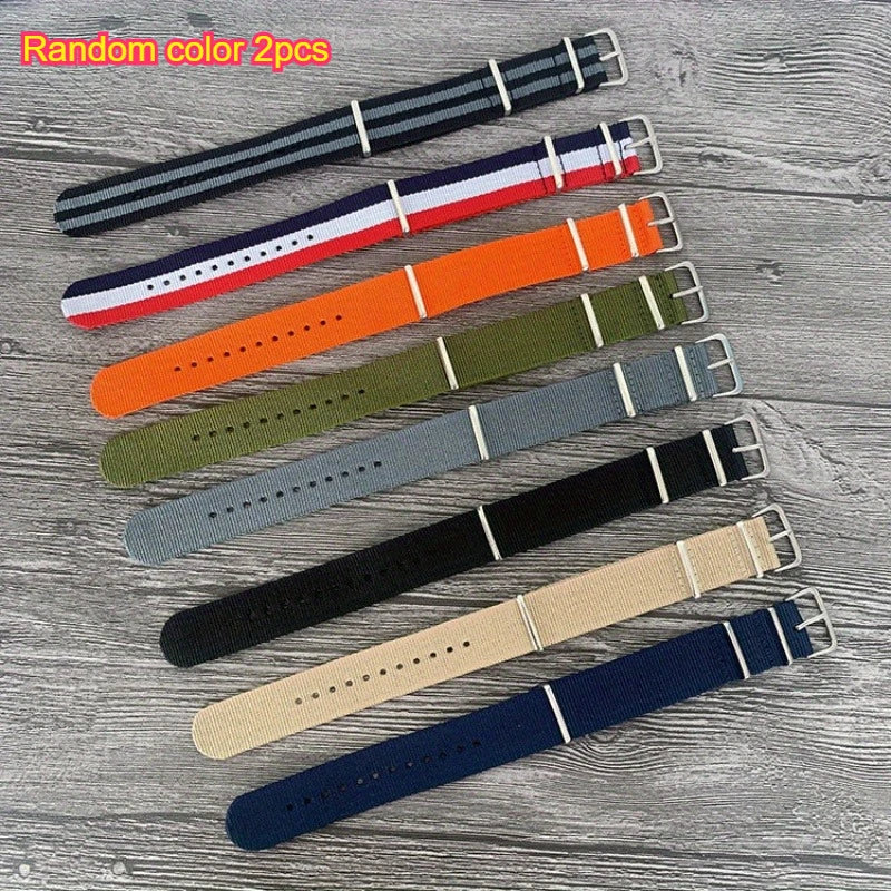 Nylon Watch Strap 22mm Canvas Replacement Watch Band Stainless Steel Buckle Waterproof Sports Wristband For Men Women Watches Qme Random color 2pcs