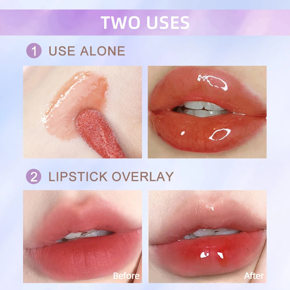 QIBEST Crystal Jelly Lip Oil Plumping Moisturizing Lip Gloss Sexy Plump Lip Glow Oil Tinted Lip Balm Nourishing Lip Glaze Makeup Qme
