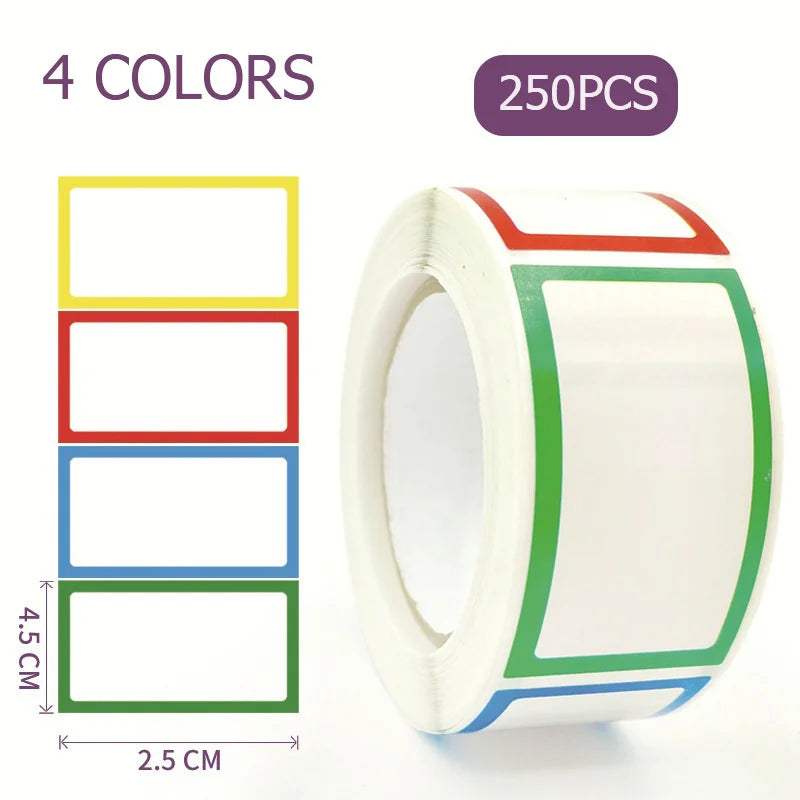 250pcs Waterproof Blank Self Adhesive Assorted Stickers Removable Label Stickers Name Tag Bottle File Document School Supplies Qme
