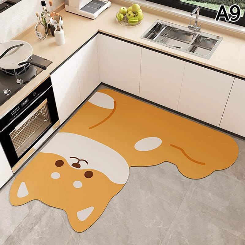 L-shape Absorbent Kitchen Floor Mat Long Diatomite Rug Soft Washable Qme A9