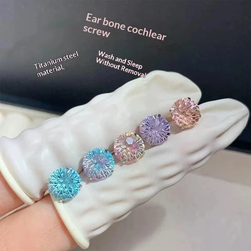 Multicolor Faceted Crystal Stud Earrings Stainless Steel Screw Back Hypoallergenic Piercing Earrings for Office Business Wear Qme