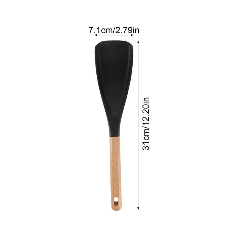 Food Grade Durable Multipurpose Serving Spoon Silicone with Wood Handle Cooking Utensil for Home Kitchen and Outdoor Camping Qme