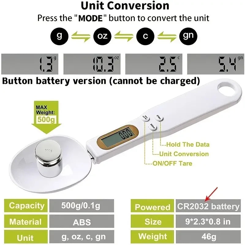 Mini Spoon Scale Digital Kitchen Scale Electronic LCD Food Scale 0.1-500g Cooking Flour Milk Coffee Powder Weight Measure Spoon Qme